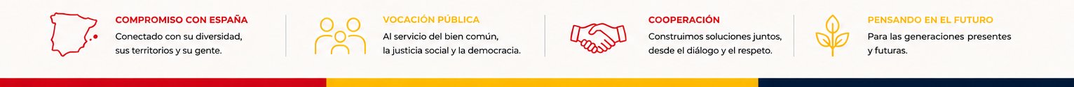 Compromiso con España · Vocación pública · Cooperación · Pensando en el futuro
